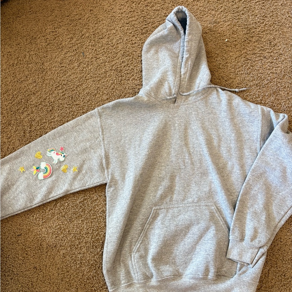 Gray Hoodie with Unicorn Patch